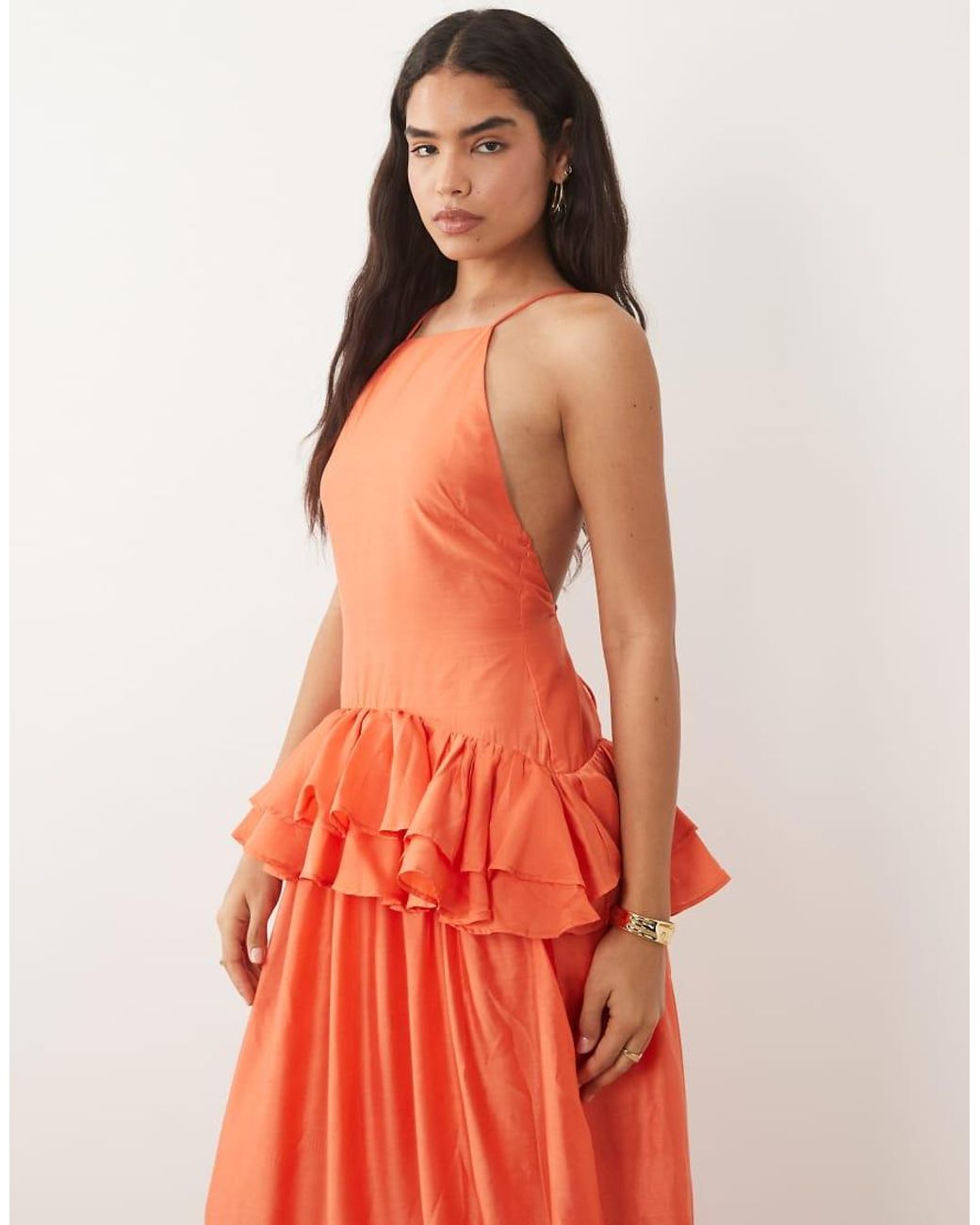 ASOS Red Pinny Double Layer Maxi Dress With Ruffle Detail
