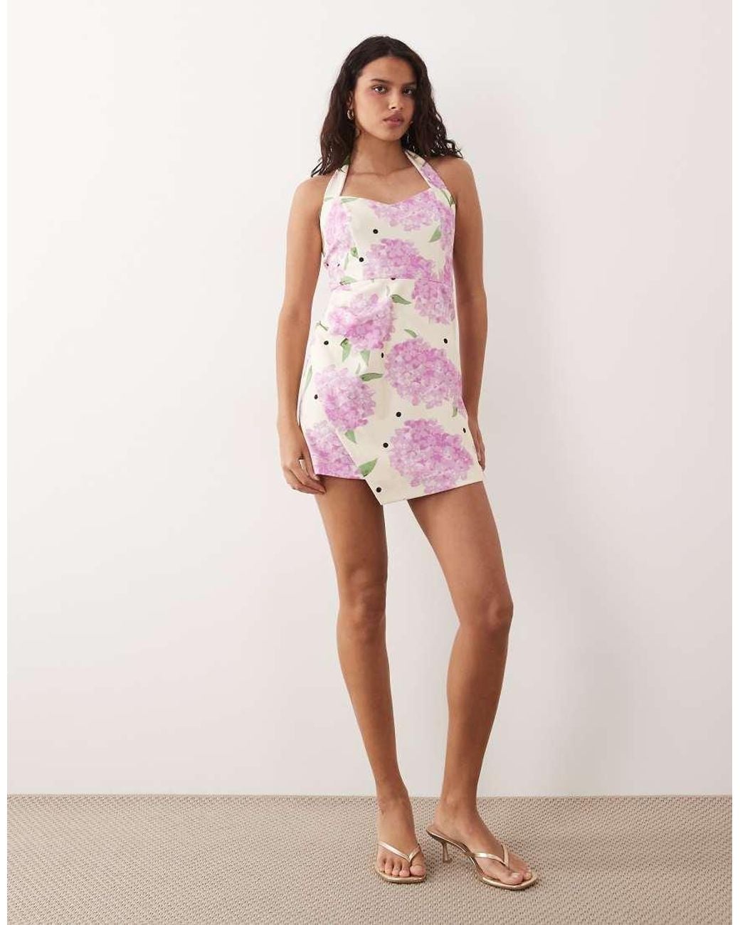 New Look Yellow Polka Dot Halter Mini Dress