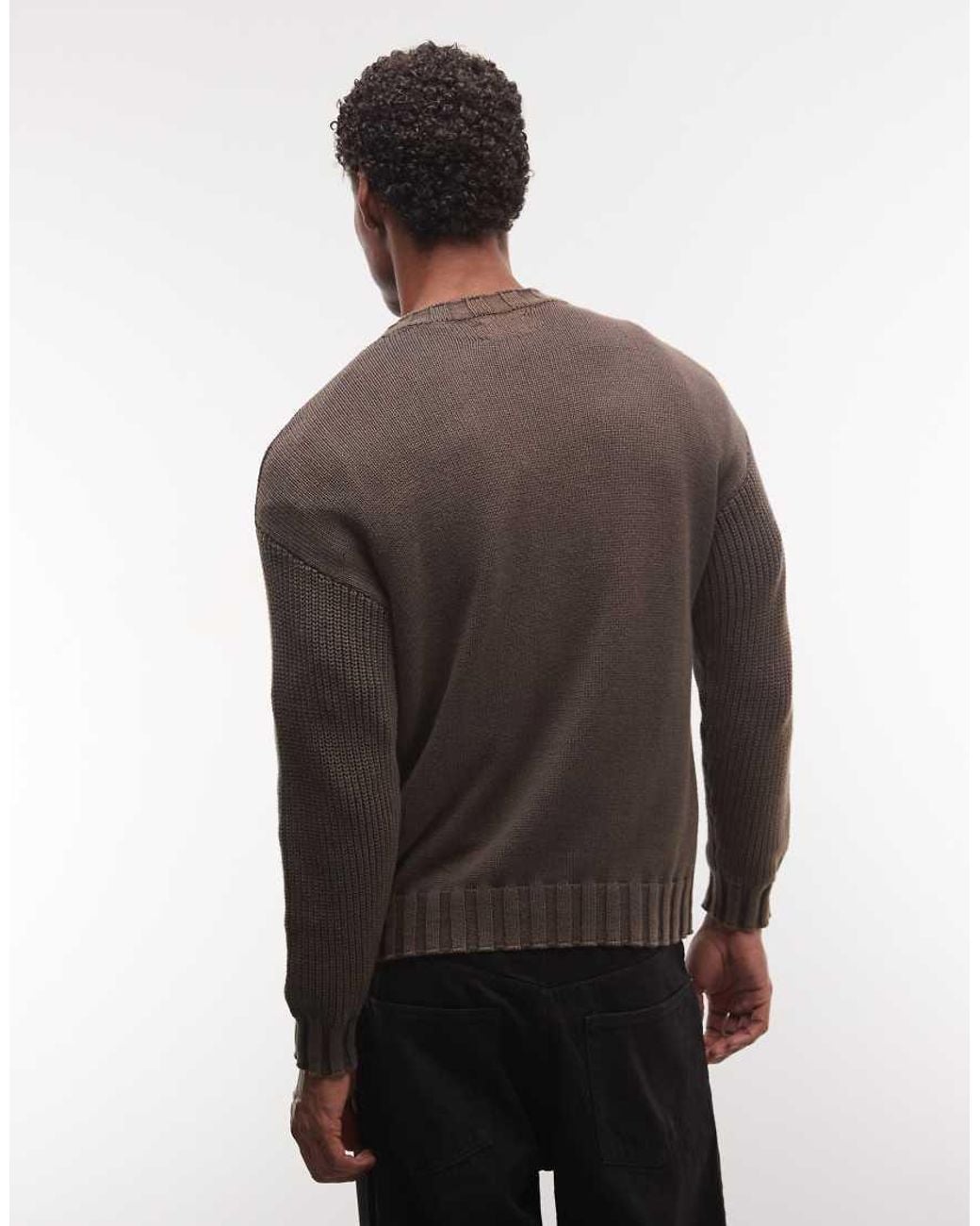 Collusion Brown Unisex Washed Oversized Crew Neck Sweater