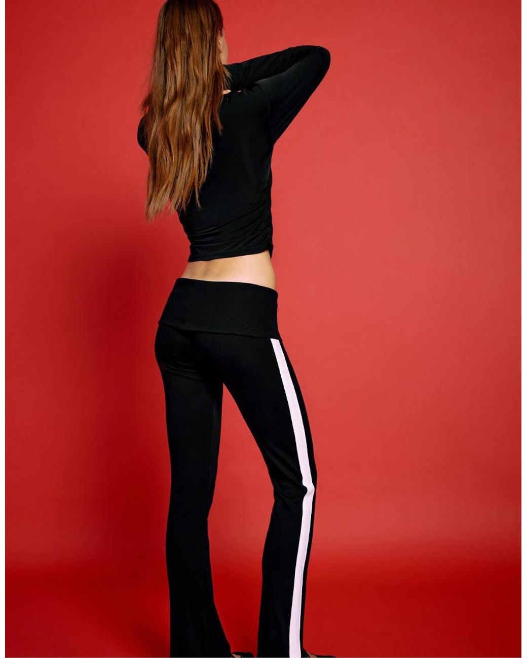Stradivarius Red Turn-down Waist Bell Bottom leggings