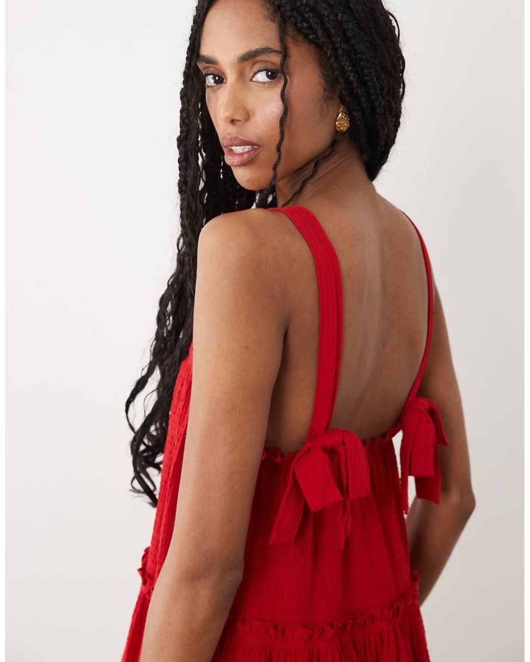 Miss Selfridge Red Tie Shoulder Tie Smock Mini Dress