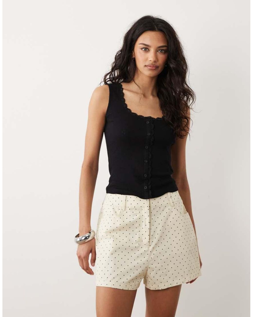 Mango Natural Dots 100% Cotton Denim Shorts