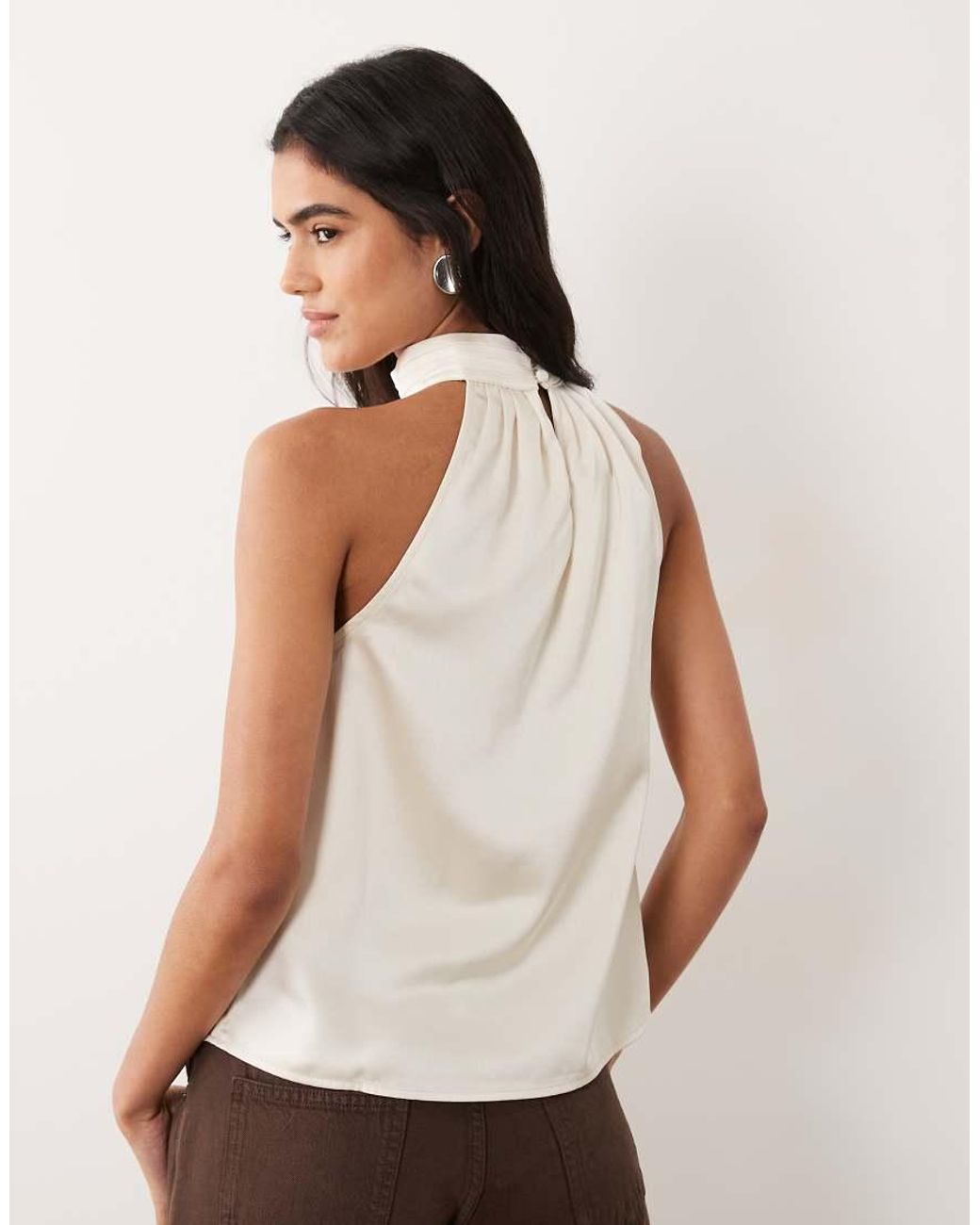 Vila Natural Halter Neck Satin Top