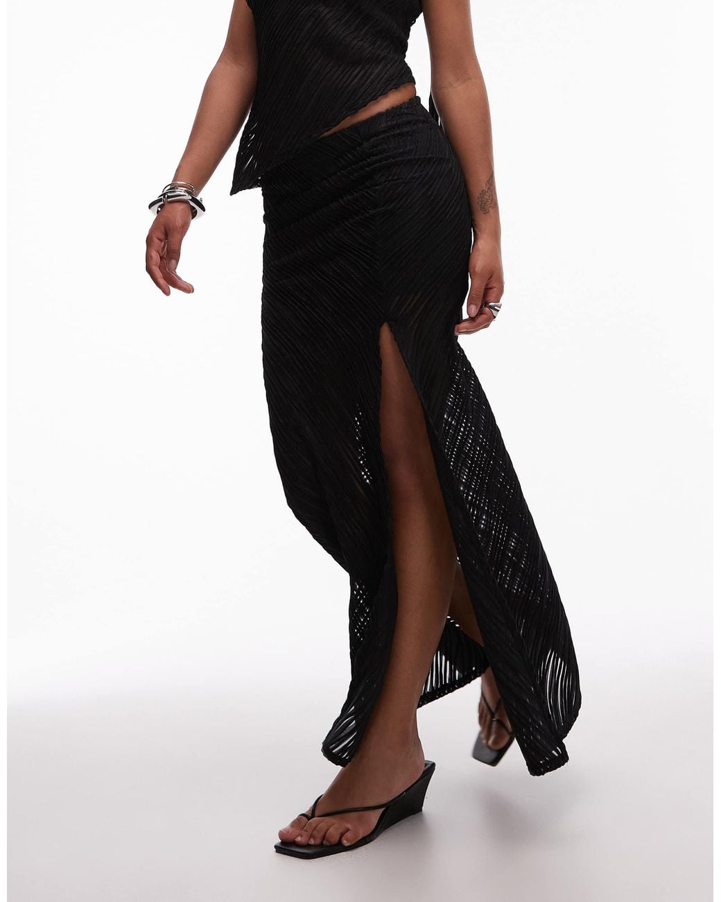 ASOS White Textured Fishtail Skirt With Side Split