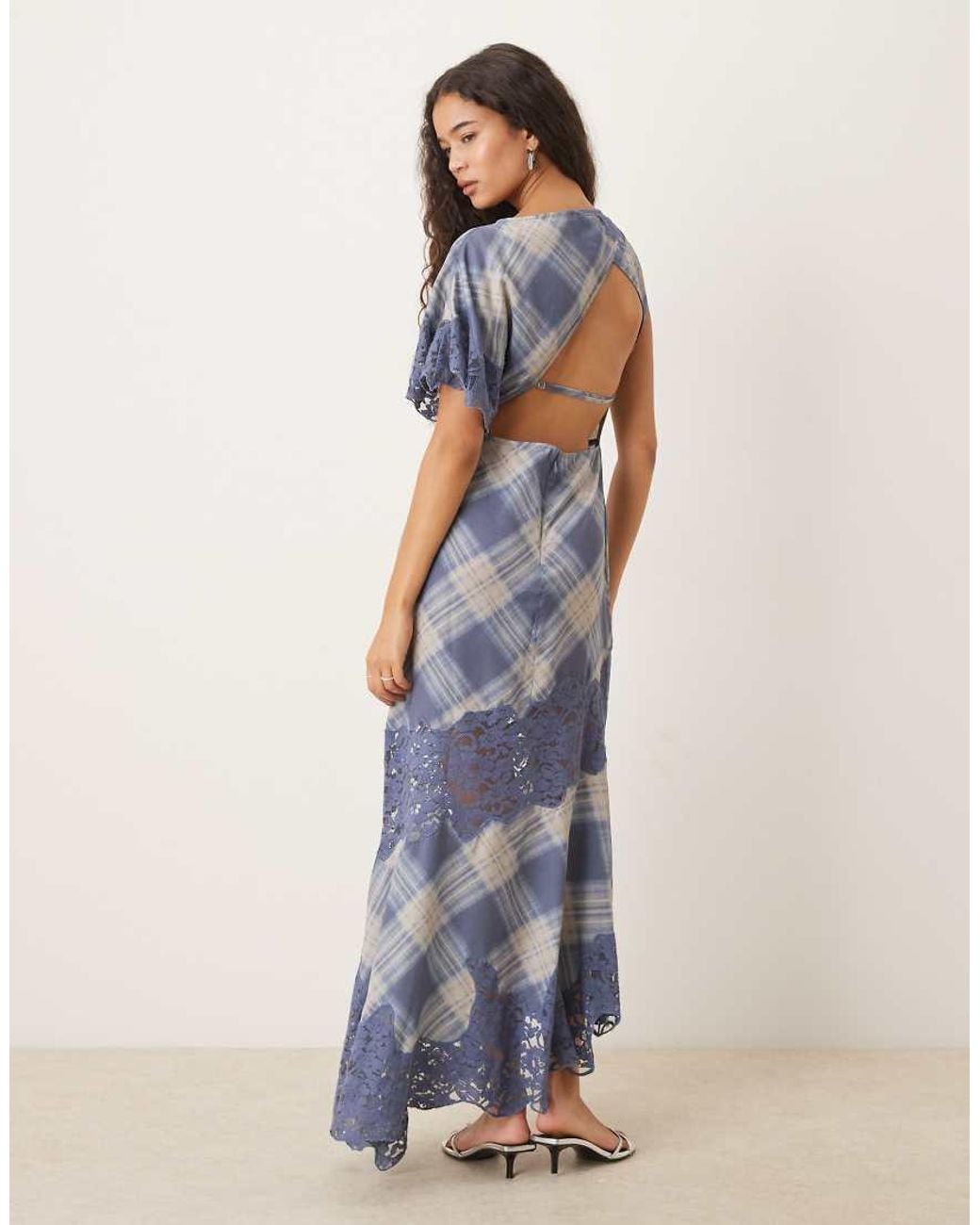 ASOS Blue Midi Dress With Lace Detail