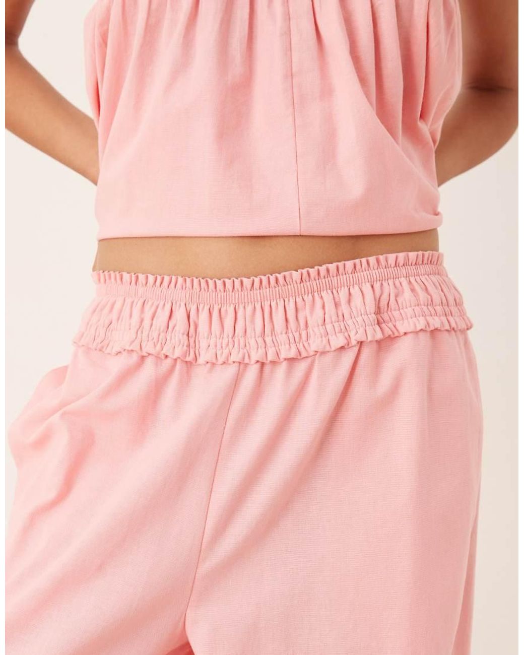 ASOS Pink Shirred Waist Pull On Trousers Co-ord
