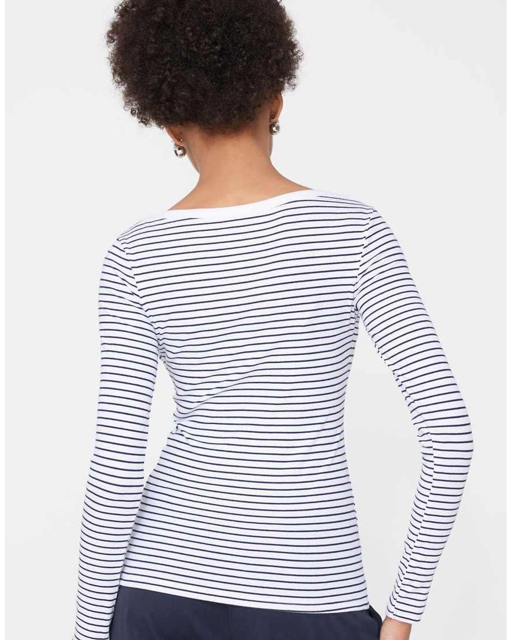 Tezenis Blue Top Long Sleeve Boat Ribbed Cot.Rigata