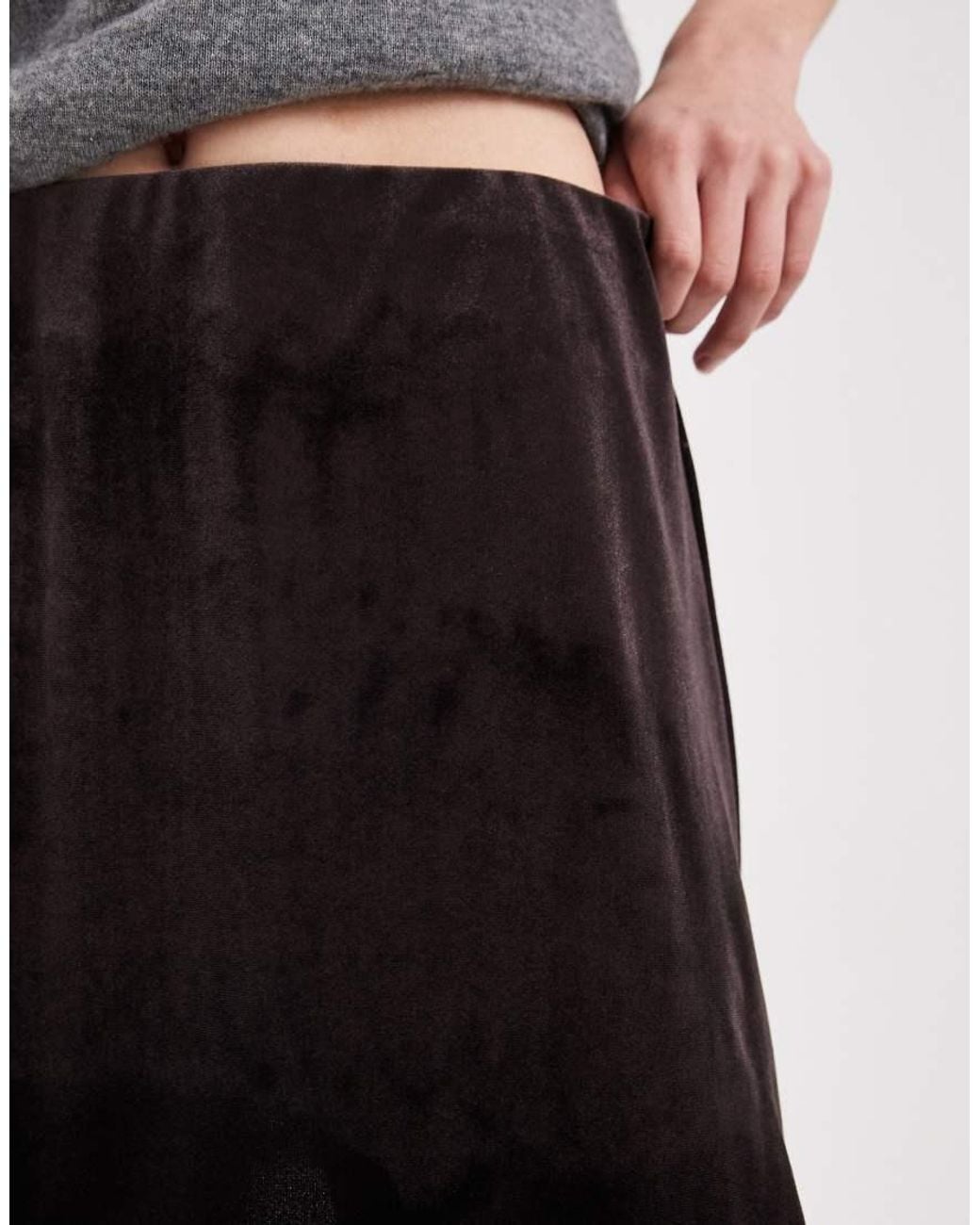 ASOS Gray Velvet Mini Skirt With Lace Hem