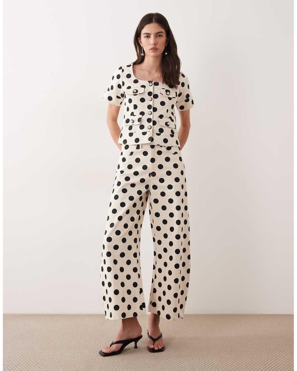 Sister Jane Natural Denim Polka Dot Barrel Jeans Co-Ord