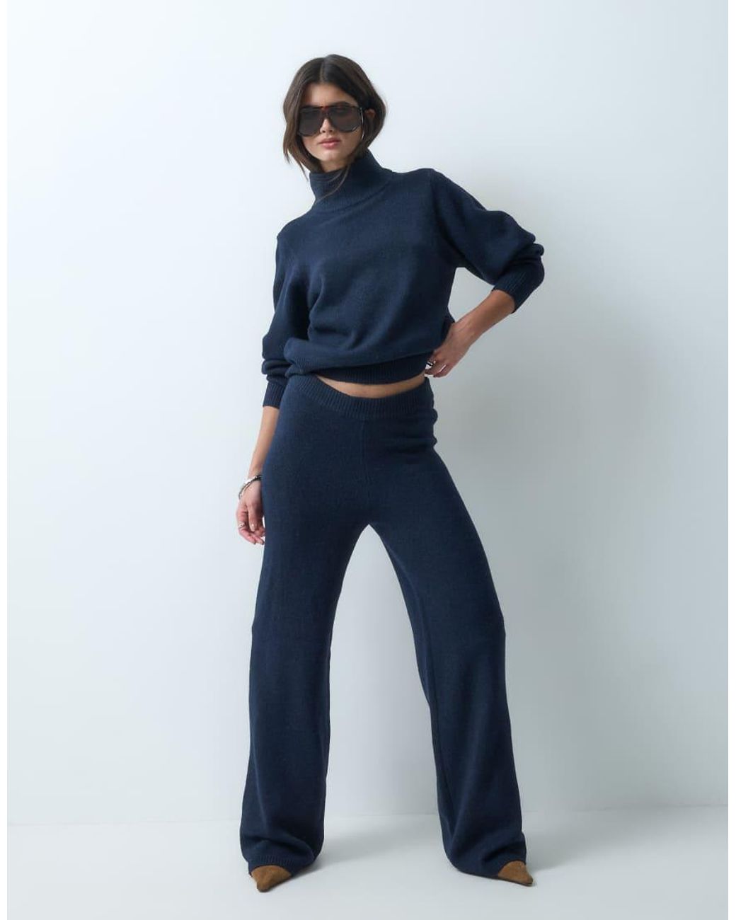 ASOS Blue Waisted High Neck Jumper With Wool