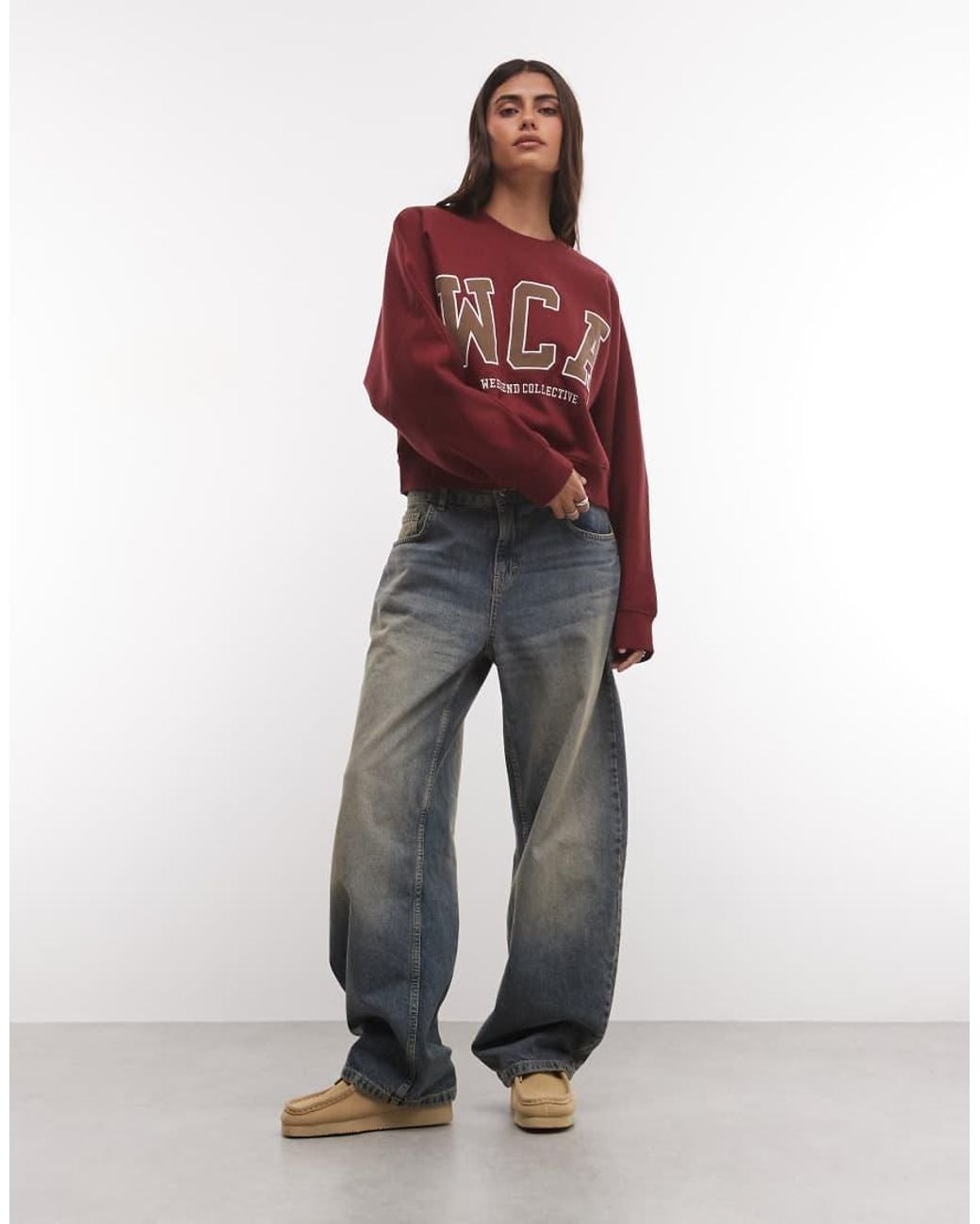 ASOS Red Weekend Collective Icon Batwing Sweatshirt With Varsity Graphic