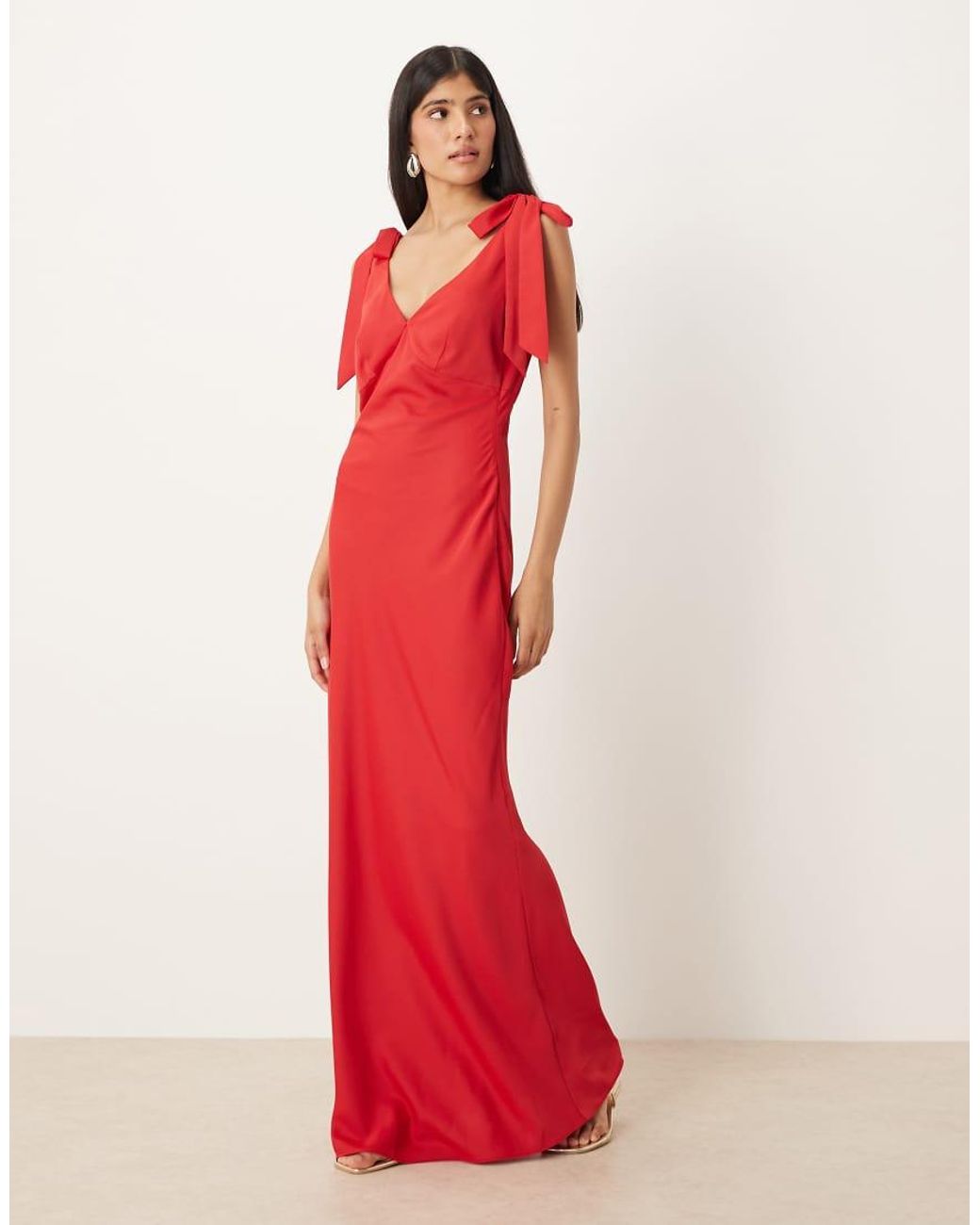 Pretty Lavish Red Piper Bow Shoulder Maxi Dress