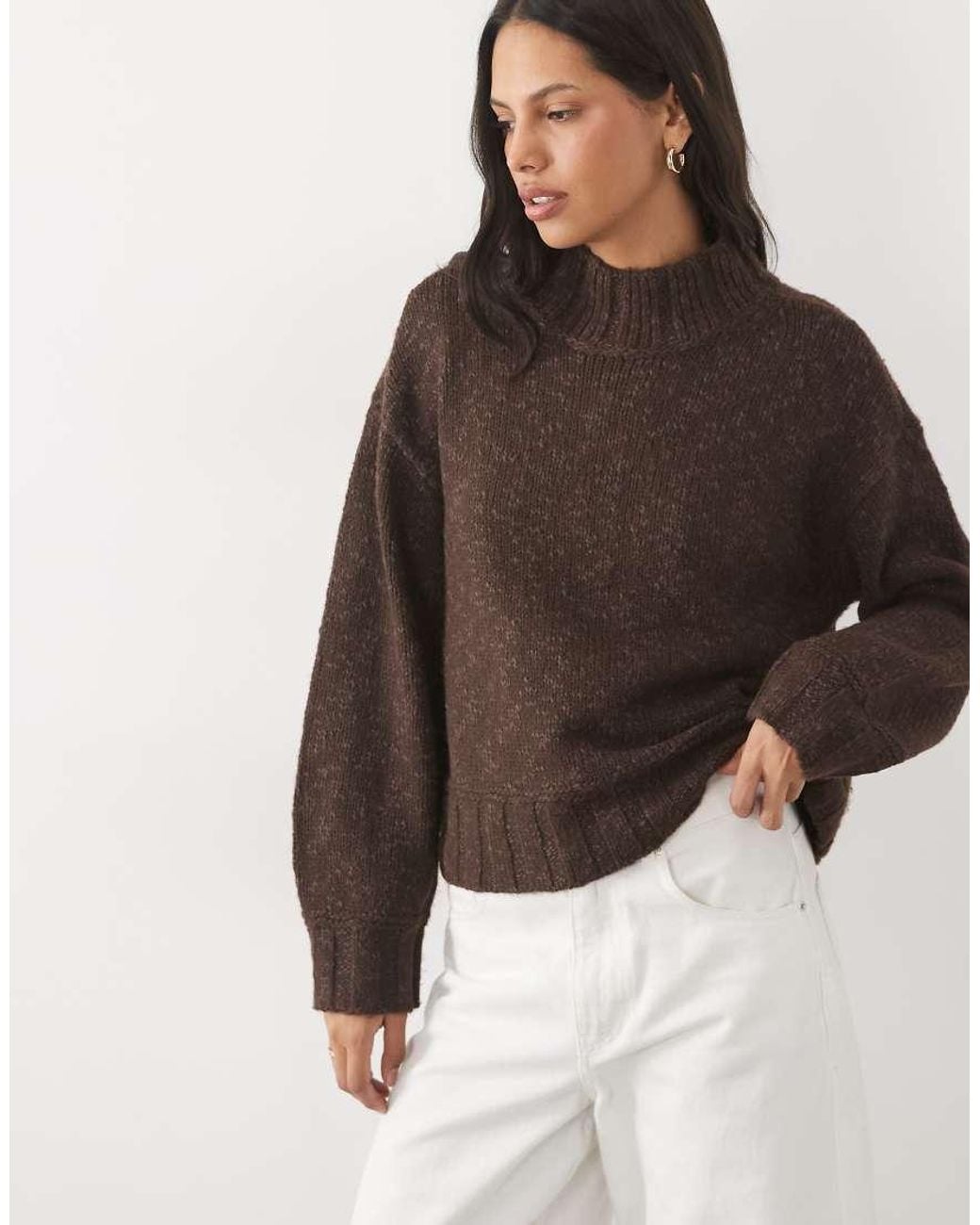 Abercrombie & Fitch Brown Oversized Funnel Neck Jumper