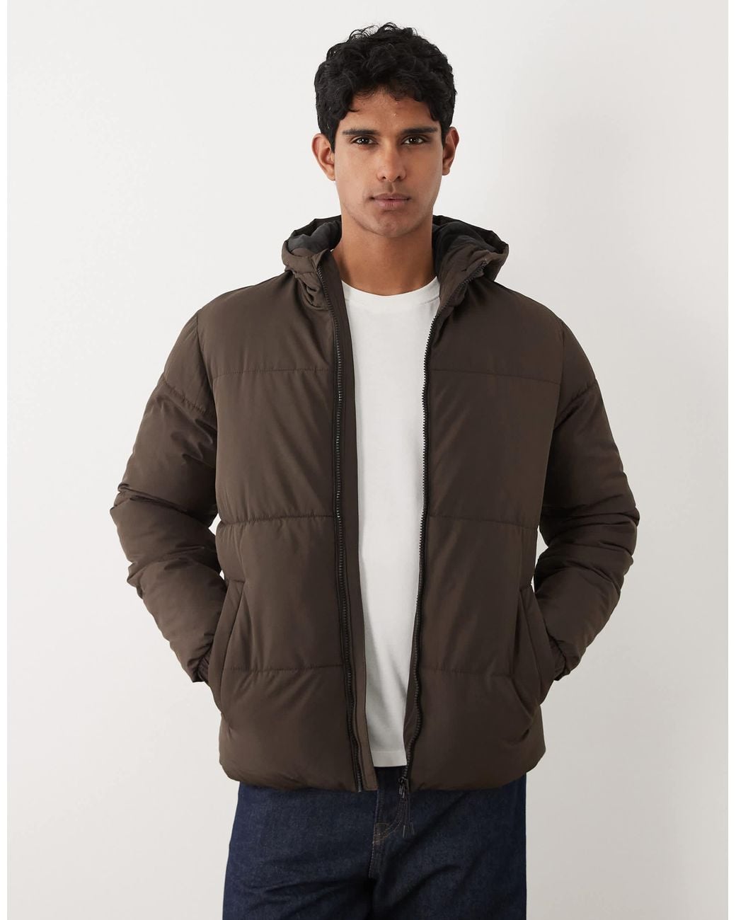 Blend Brown Hooded Puffer Jacket for men