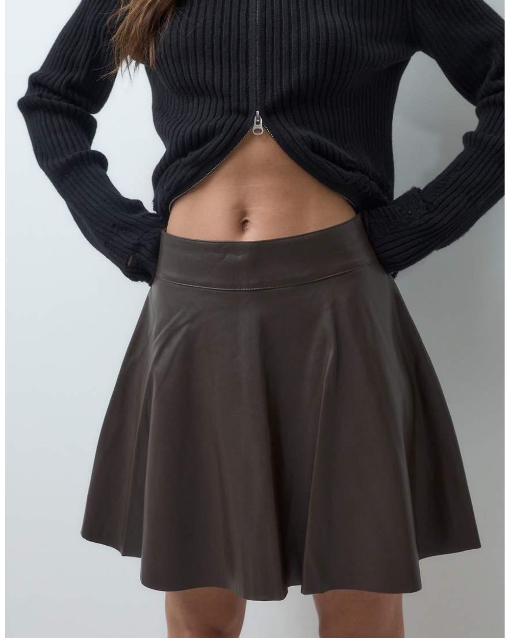 Noisy May Gray High Waisted Pleated Faux Leather Mini Skirt