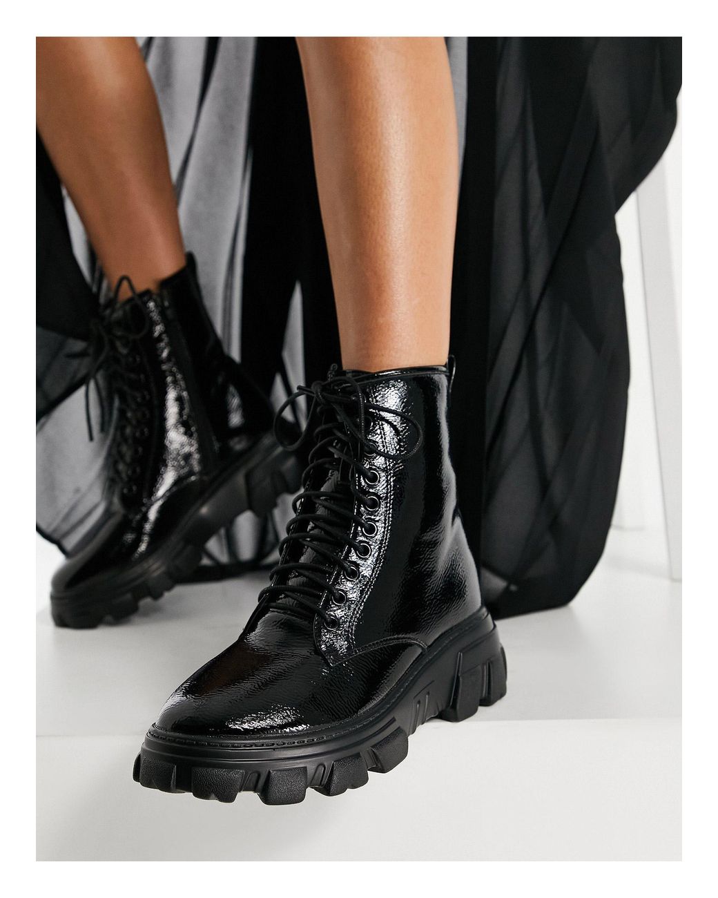 Pimkie Chunky Patent Boot in Black | Lyst UK