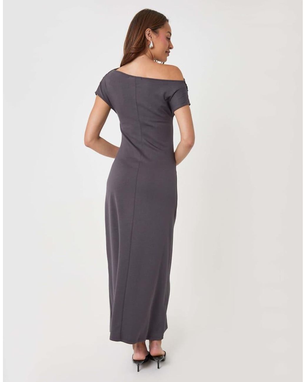 Threadbare Blue Off Shoulder Draped Jersey Maxi Dress