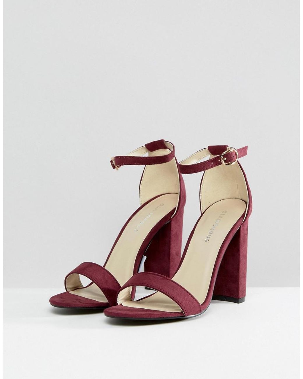 Glamorous Burgundy Barely There Block Heeled Sandals in Red | Lyst UK