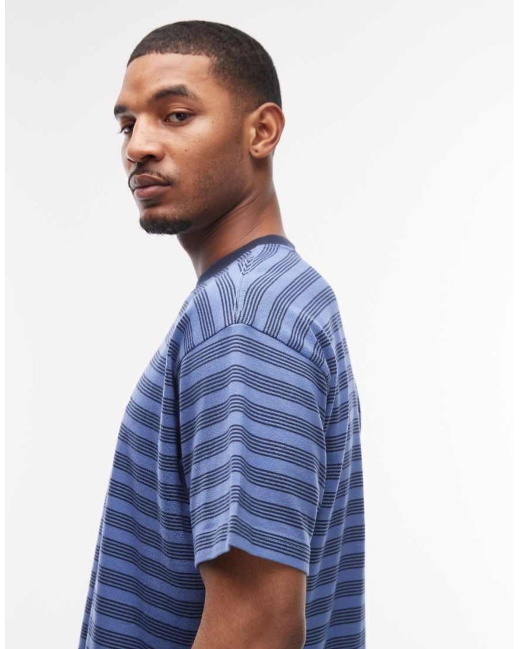 Obey Blue Cordell Short Sleeve Striped T-shirt for men