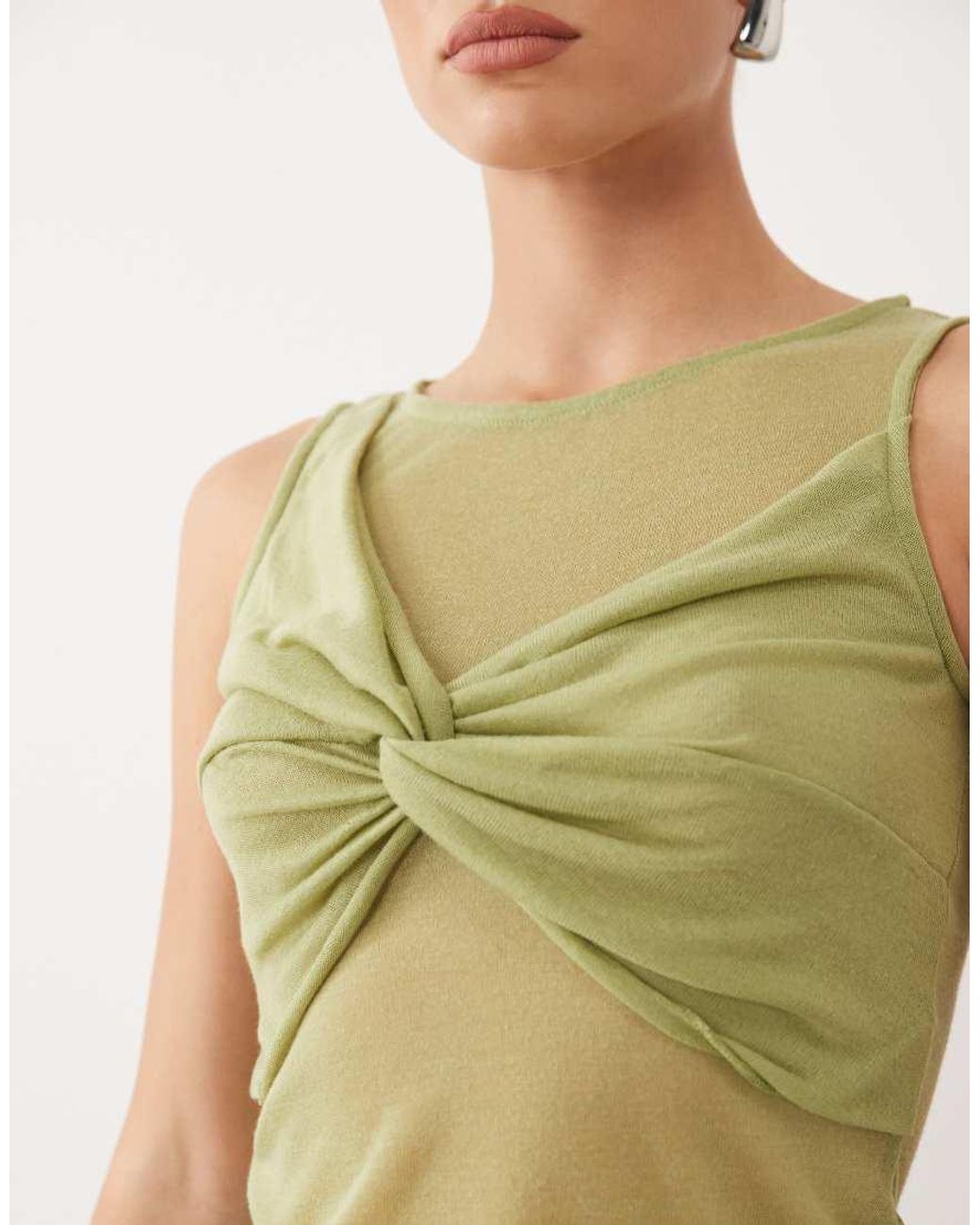 ASOS Green Semi Sheer Knit Look Cowl Scarf Neck Tank Top