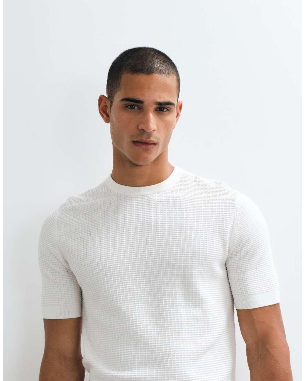 Mango White Knitted T-shirt for men