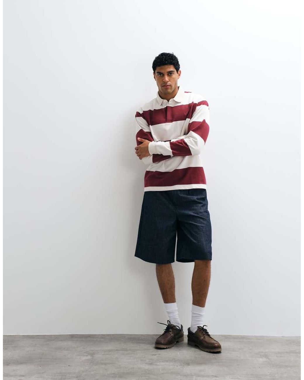 New Look Red Stripe Rugby Polo Shirt for men