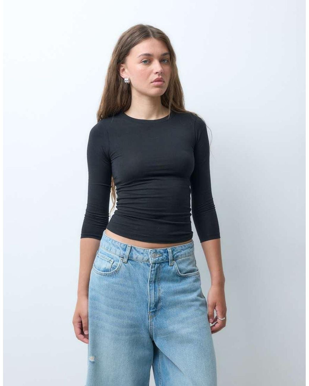 Collusion Blue 3/4 Length Sleeve Fitted Top