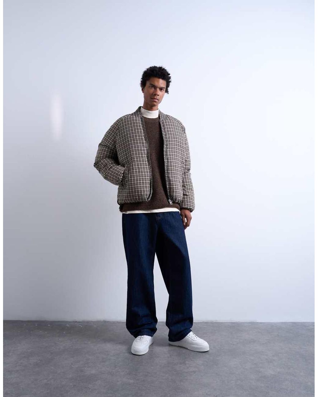 Topman Oversized Geruit Pufferjack in het Gray voor heren