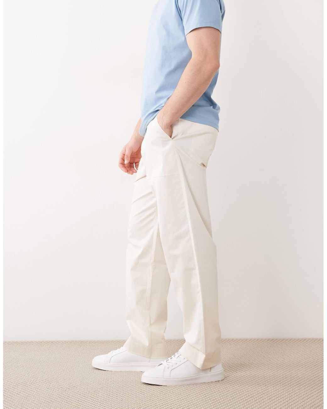 SELECTED White Loose Chino Pants for men