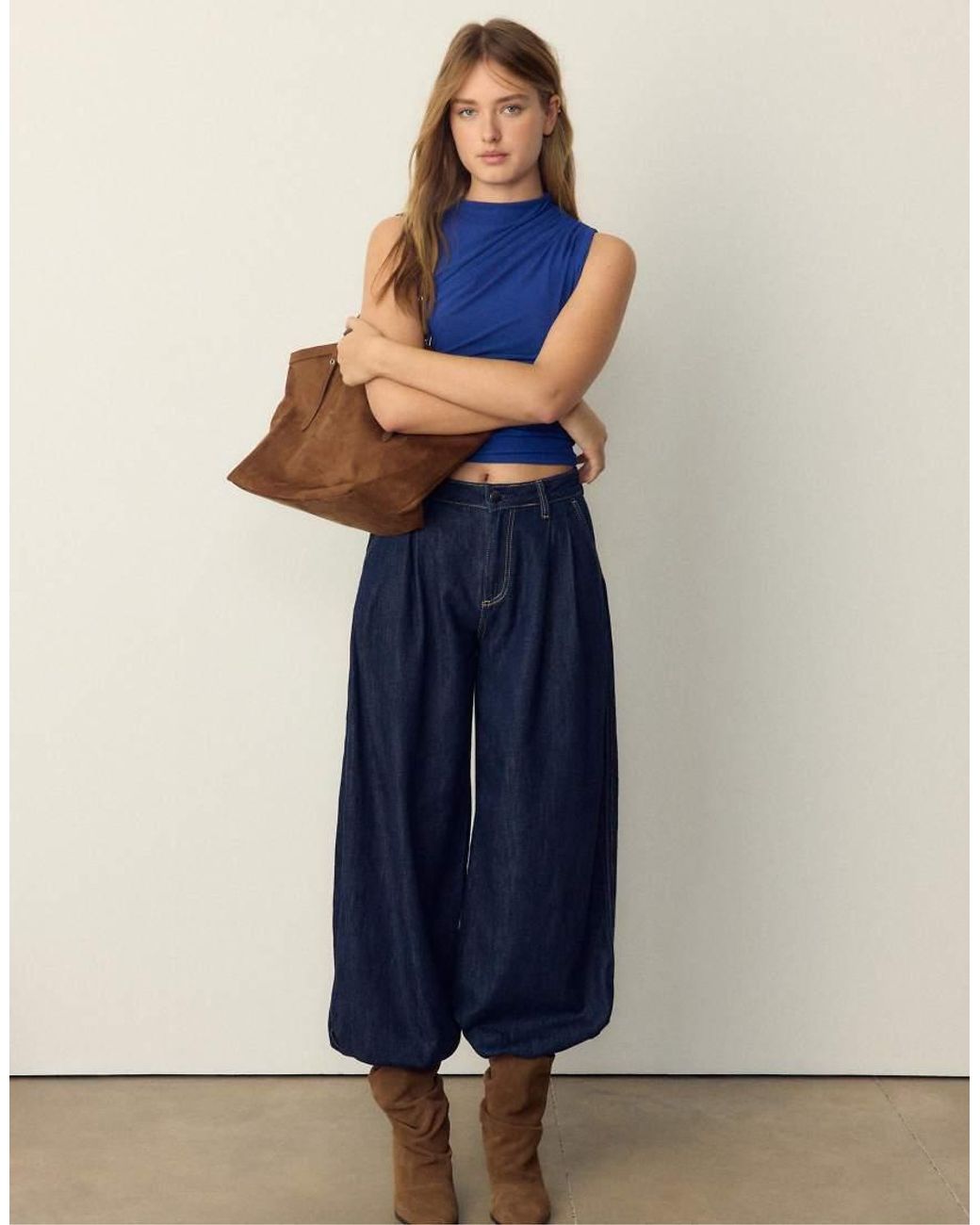 Stradivarius Blue Gathered Tulle T-shirt