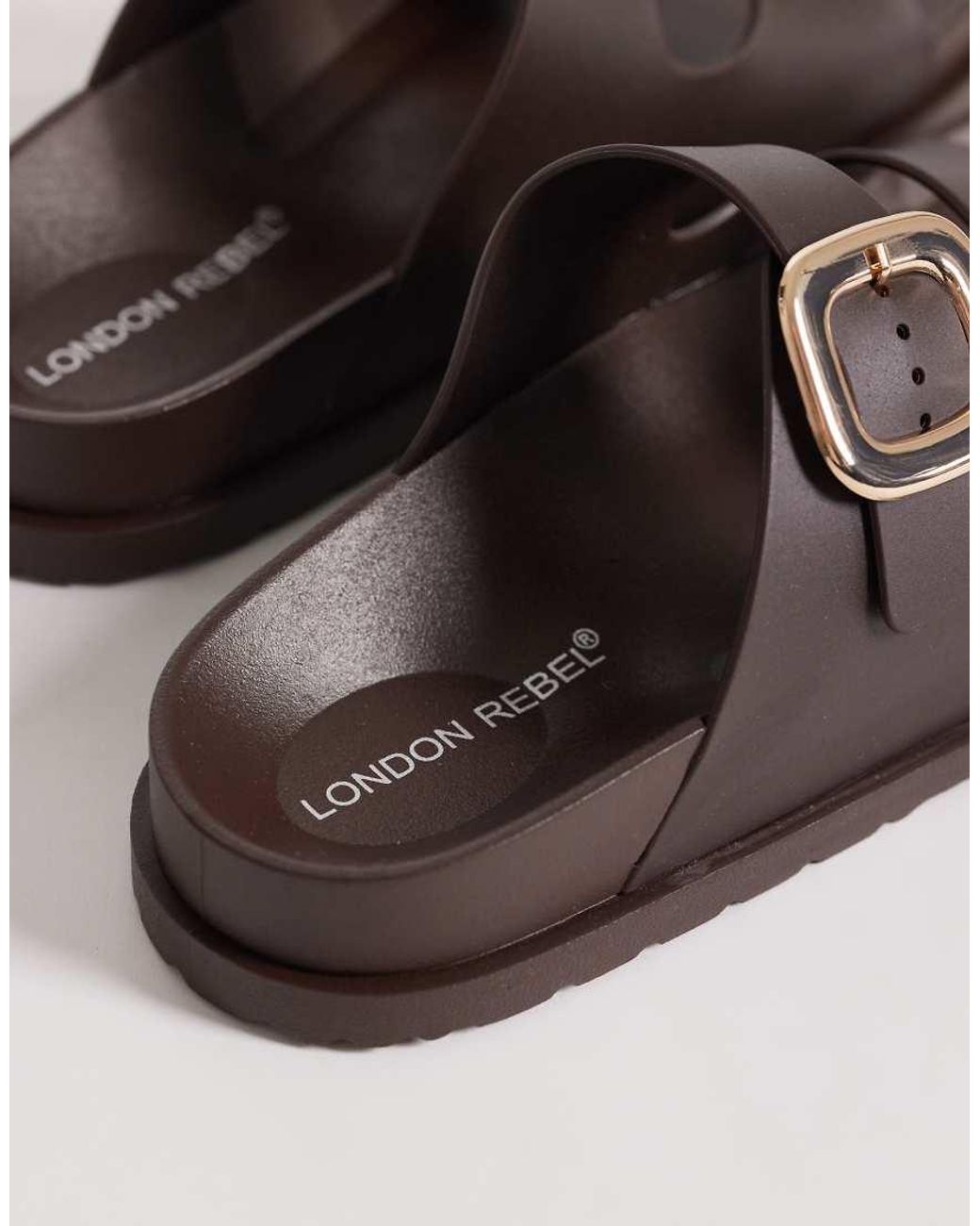 London Rebel Brown Astra Double Buckle Sandals