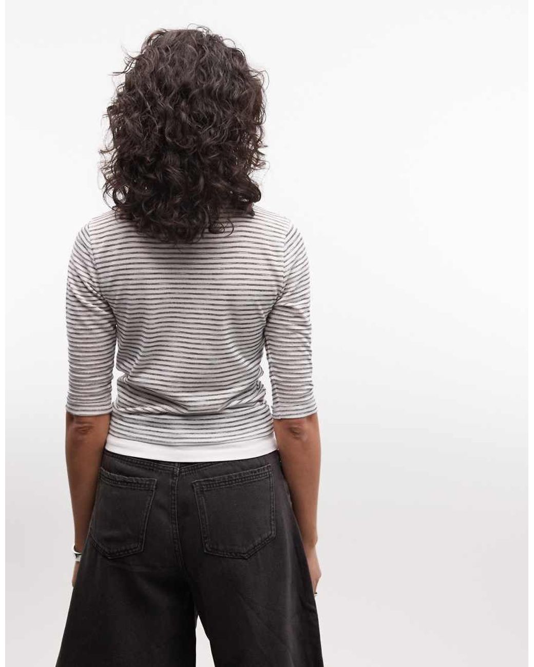 Collusion White Plunge V-neck 3/4 Sleeve Top