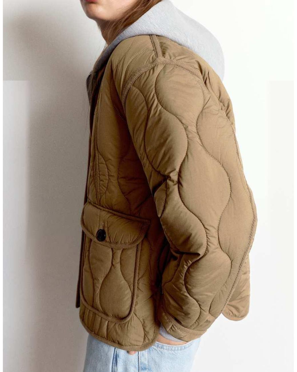 Pull&Bear Natural Puffer Jacket With Pockets