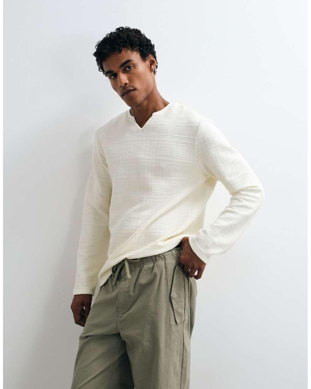 ASOS White Regular Fit T-Shirt With Notch Neck for men