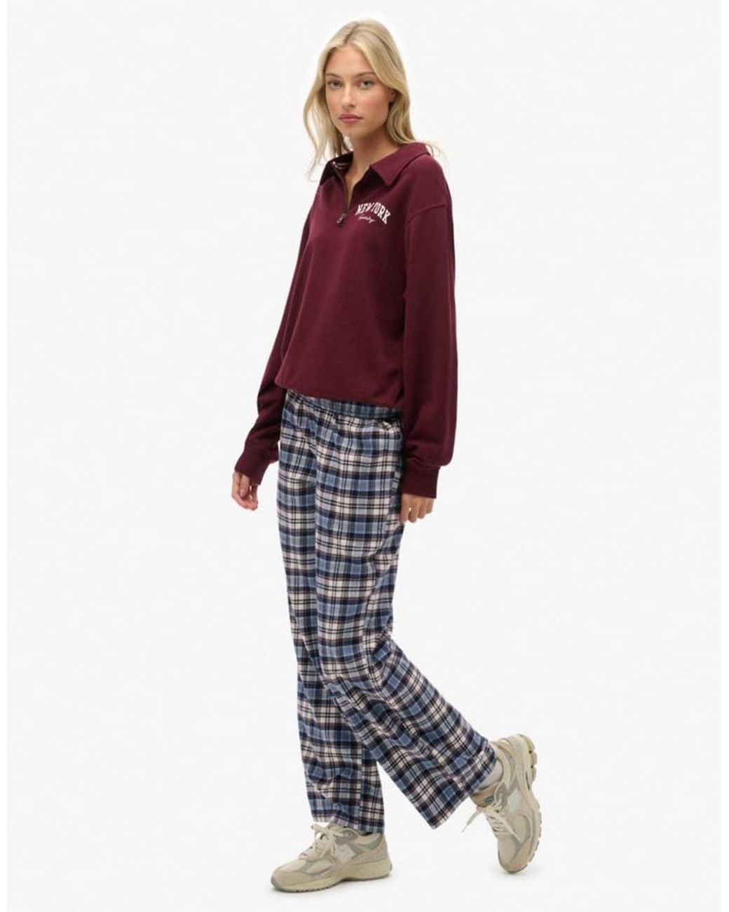 Superdry Red Cotton Check Elastic Trousers