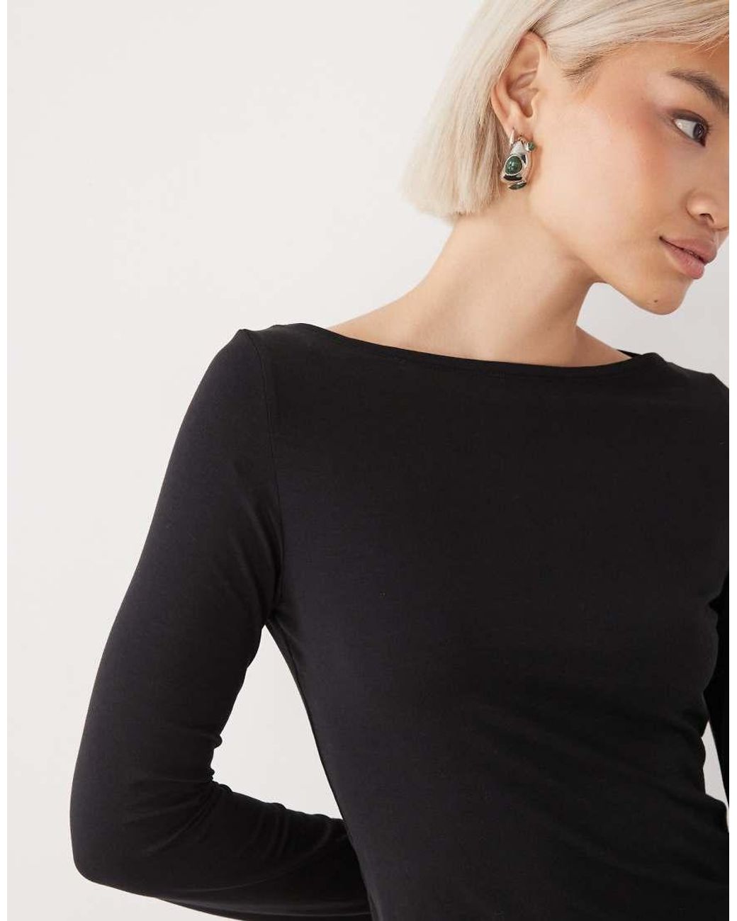 Weekday Black Annie Super Soft Long Sleeve Boat Neck Top