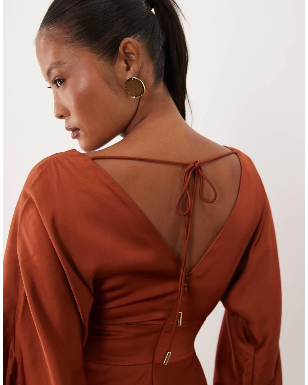 Forever New Red Satin V Neck Batwing Slit Front Maxi Dress