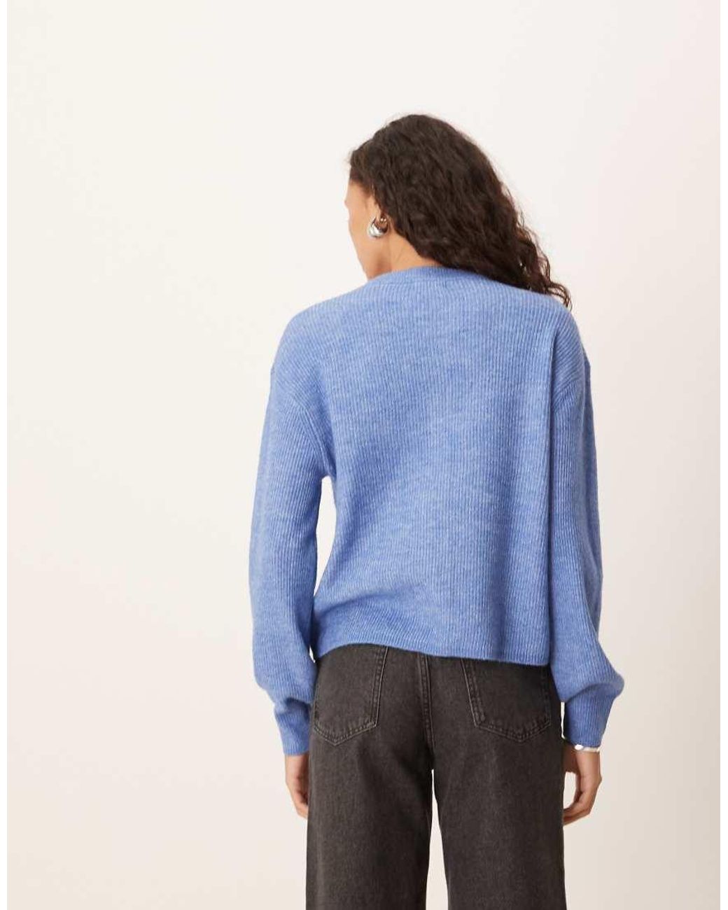Jdy Blue Ribbed Cardigan With Pearl Buttons