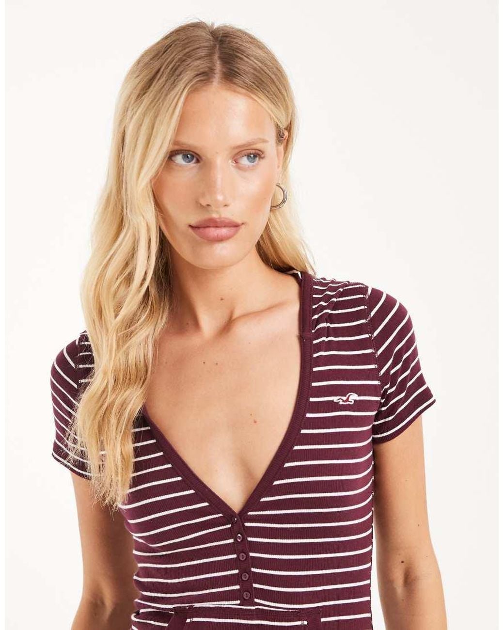 Hollister Purple Icon Logo Short Sleeve Hooded Top