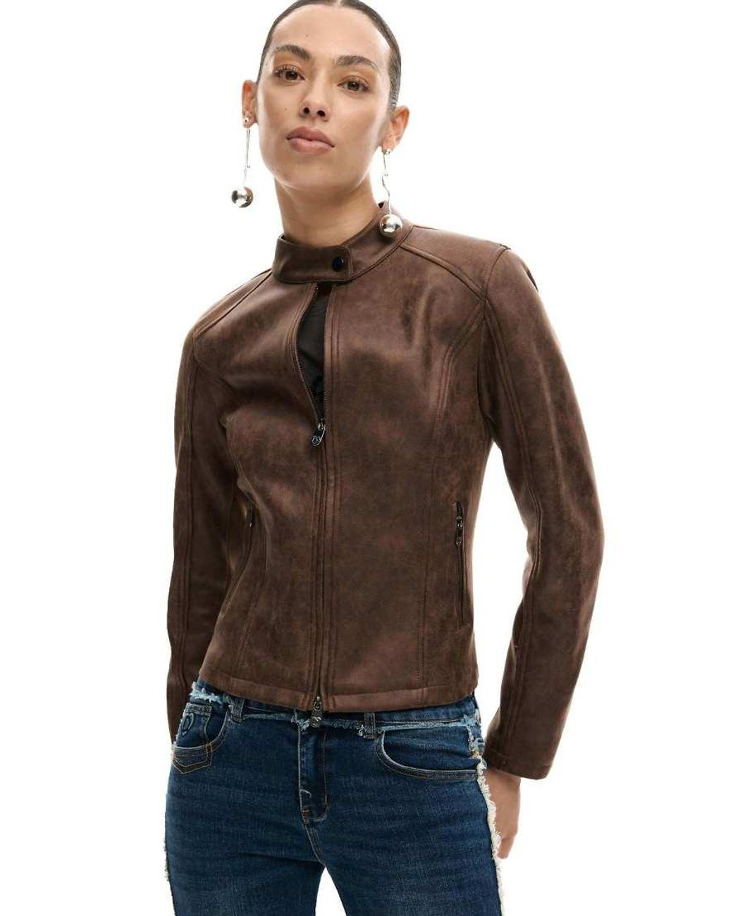 Desigual Brown Jacket Faux Leather