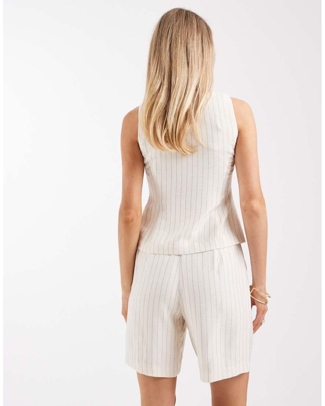 New Look White Stripe Longline Tailored Shorts