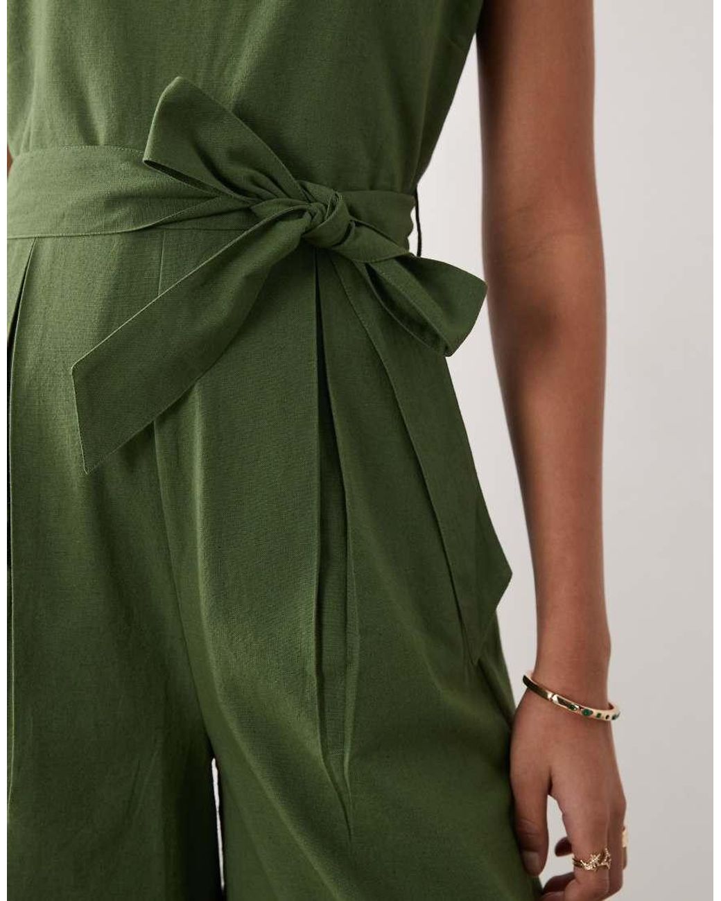 Nobody's Child Green Bessie Square Neck Bow Detail Jumpsuit