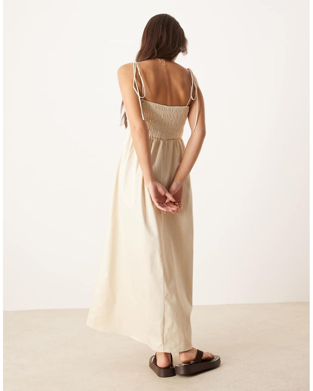 ASOS Natural Shirred Bust Cotton Poplin Midi Dress