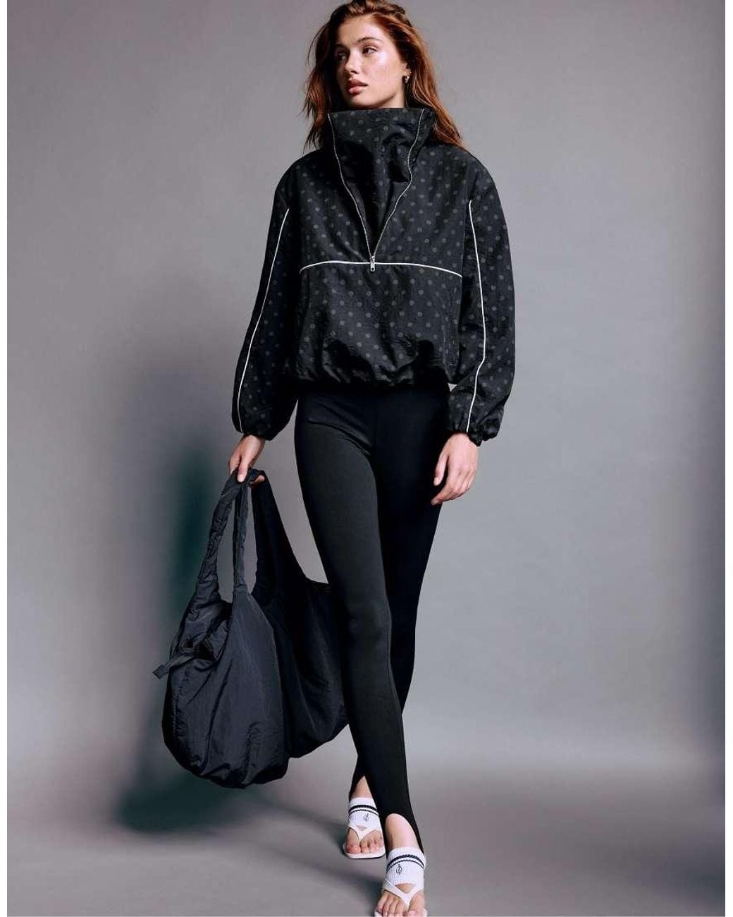 Stradivarius Black Technical Polka Dot Windbreaker