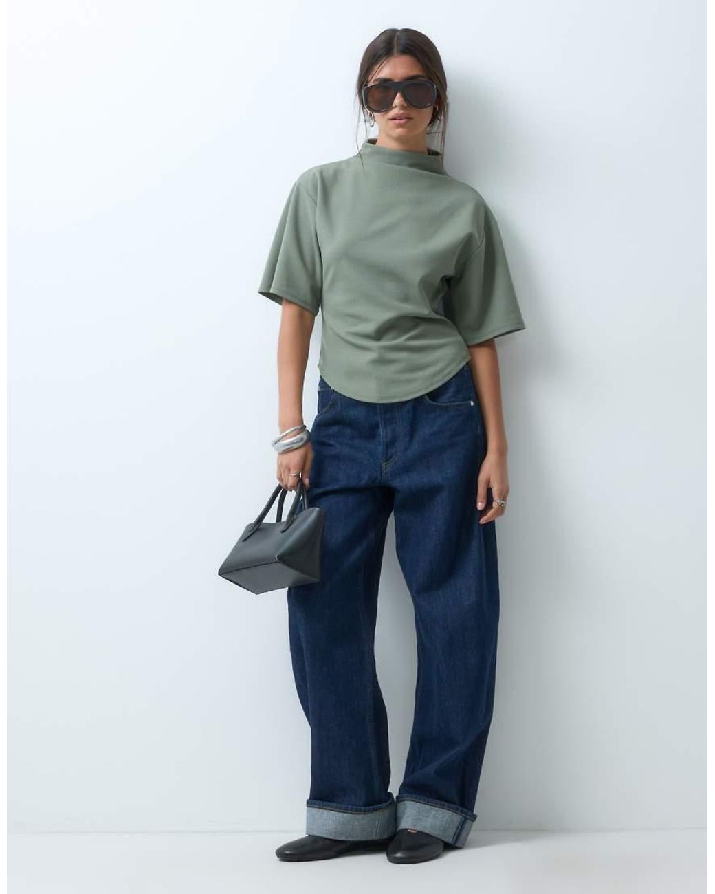 ASOS Green Short Sleeve With High Neck Top