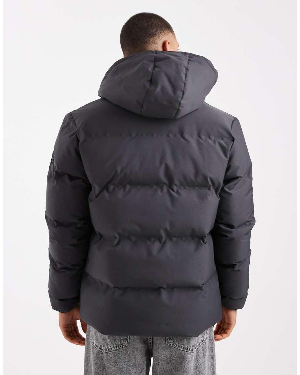 Threadbare Gray Puffer Jacket With Hood for men