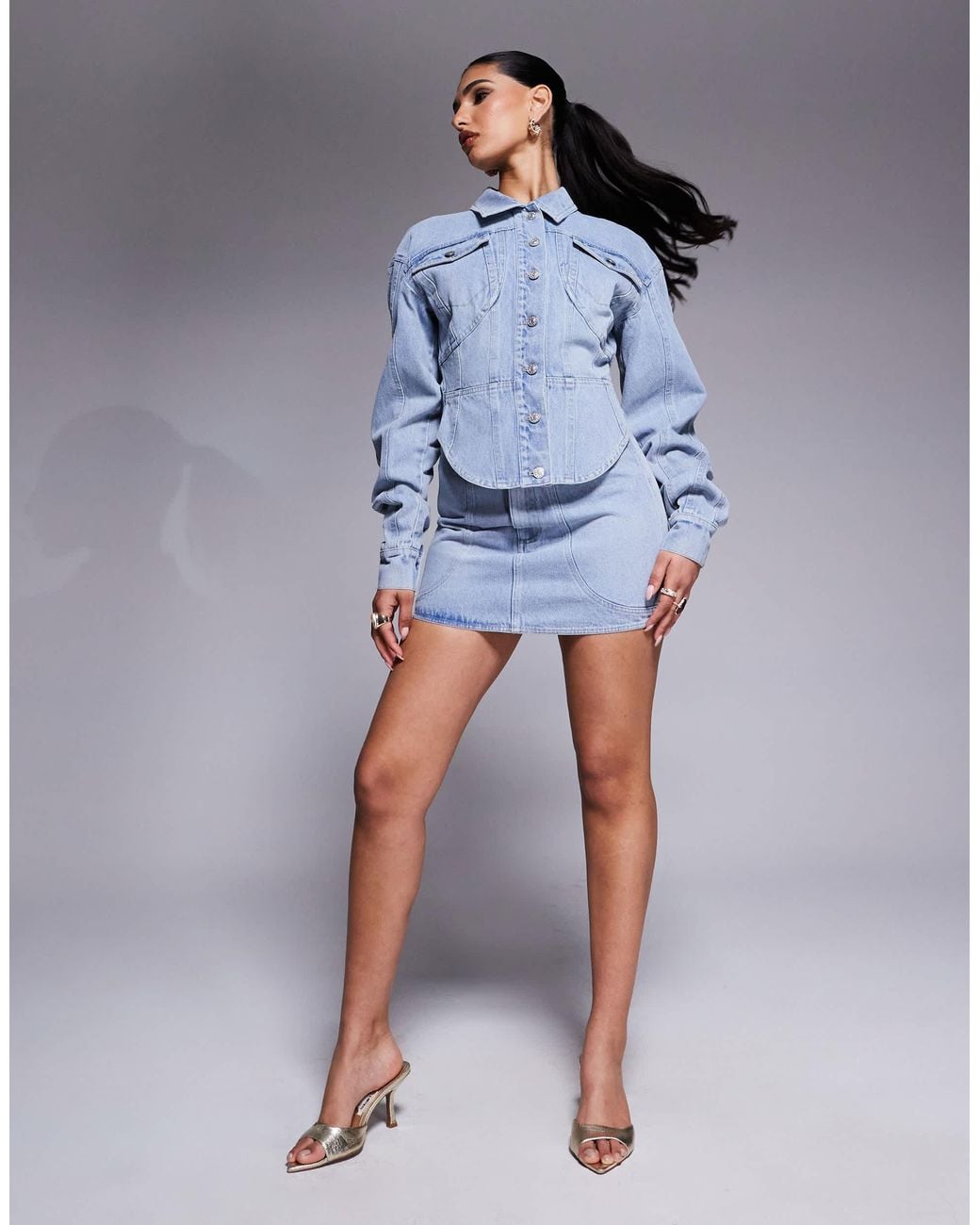 Wanderdoll Alix Denim Seam Detail Mini Skirt Co-Ord in Blue | Lyst