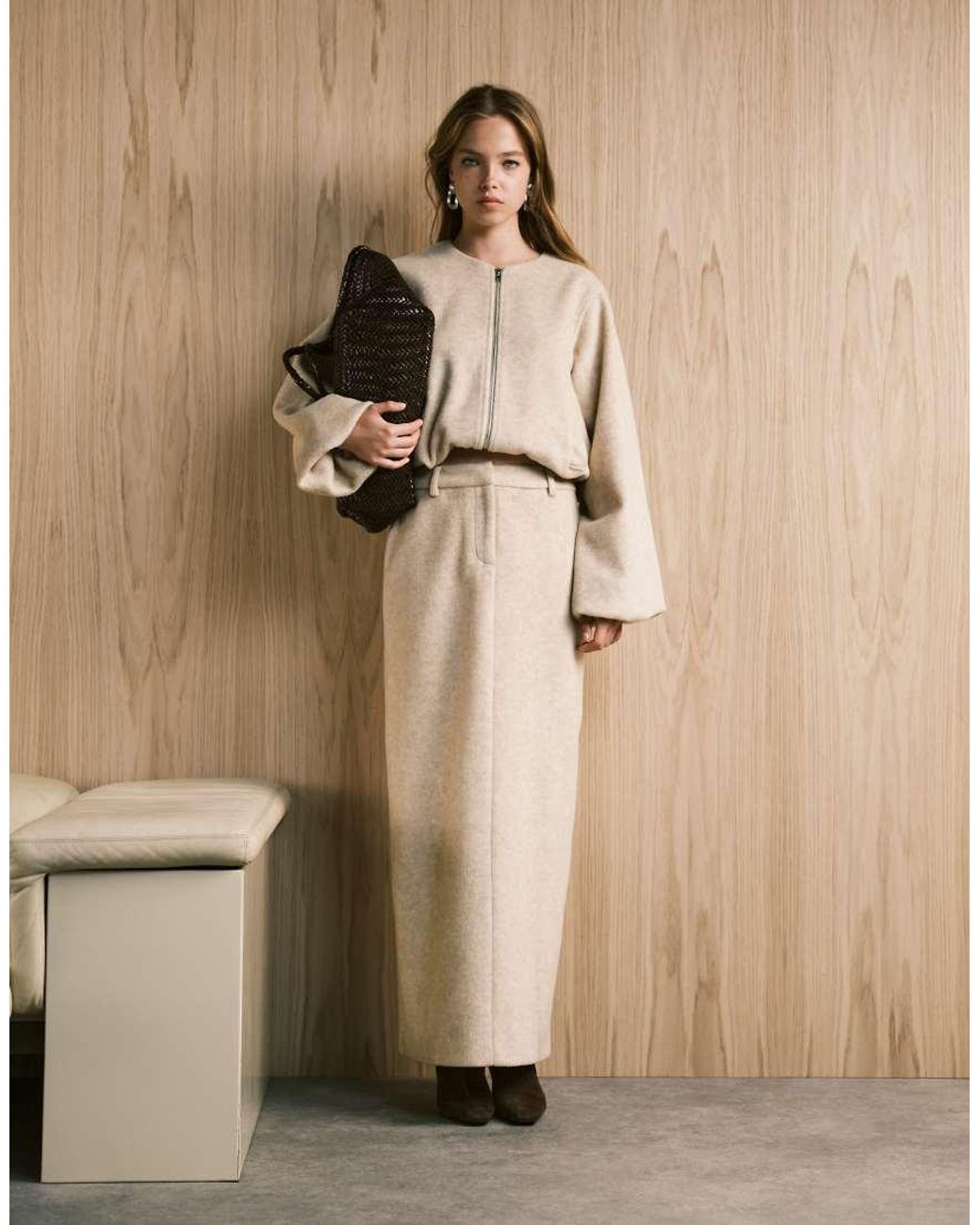 4th & Reckless Maxirok Van Wolmix Met Split Achter in het Natural