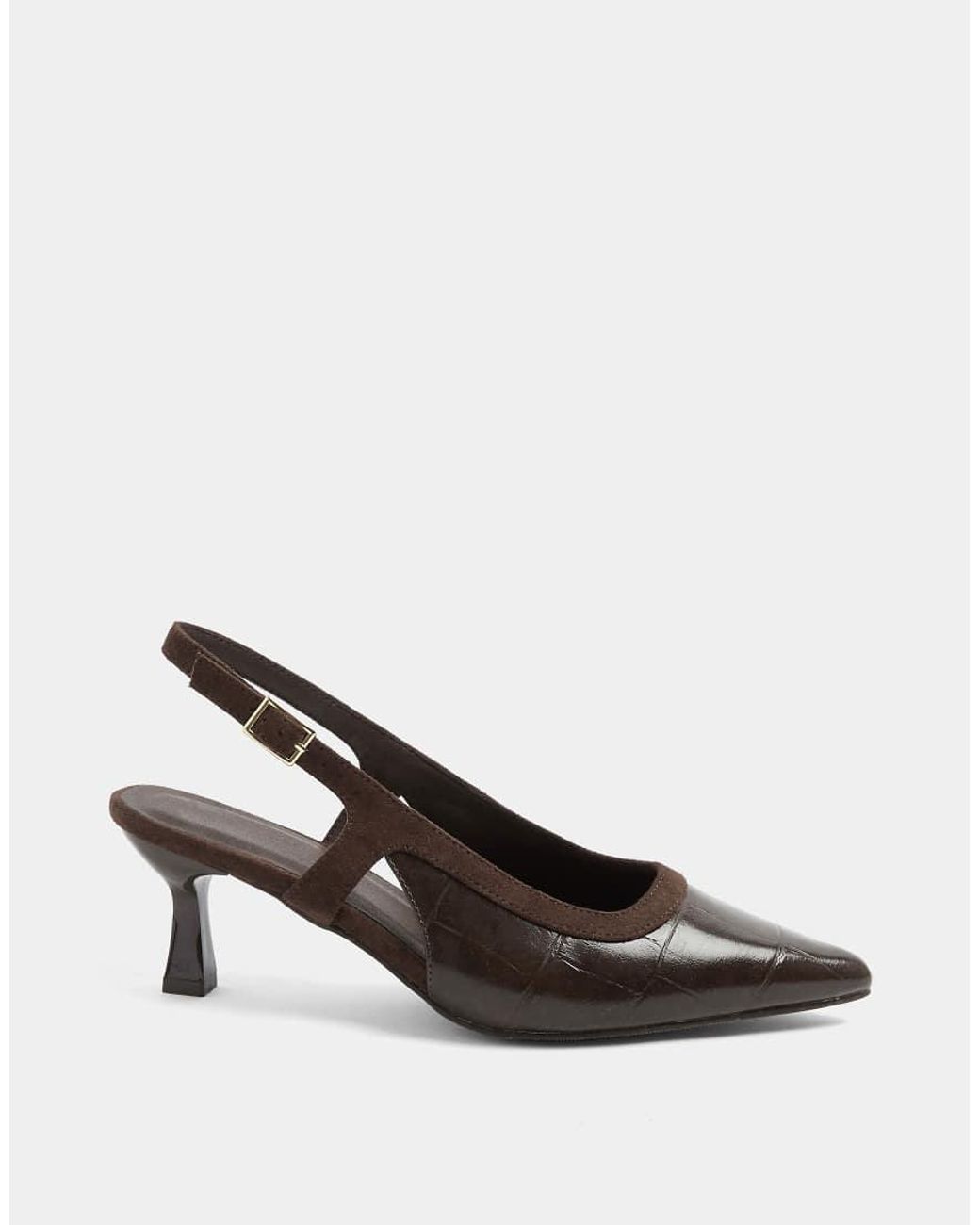 Yours Clothing Black Wide Fit Croc Embossed Sling Back Heels