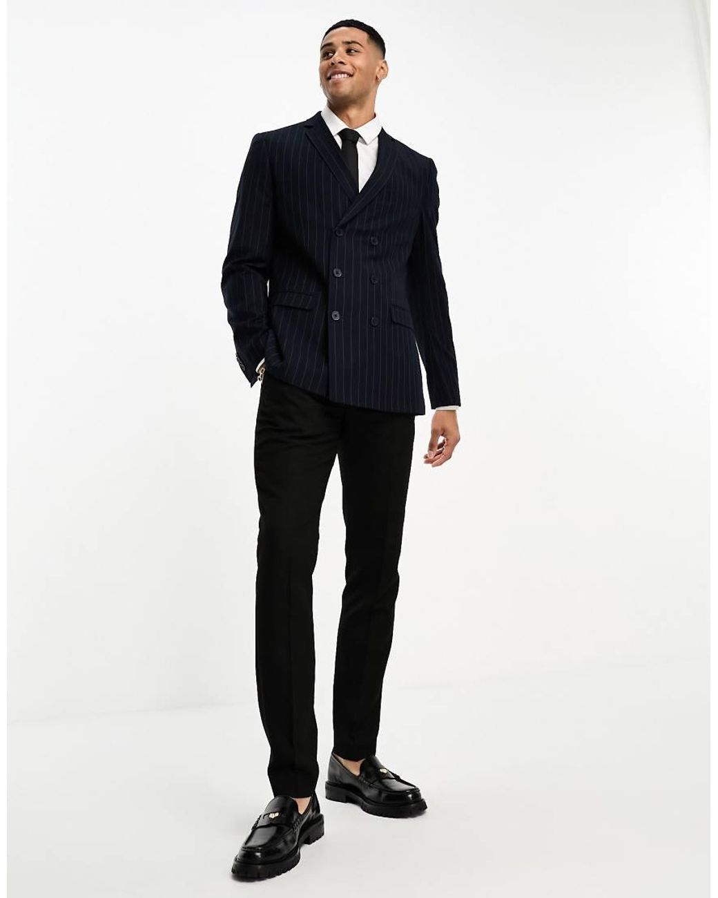 Chaqueta De Traje Azul A Rayas De Lino De French Connection de hombre de color Blue